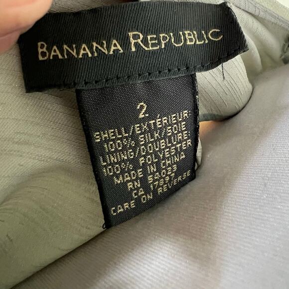 Y2K Banana Republic 100% Silk Dress 2 Gray Lettuce Hem Knee Length Polka Dot VTG - Picture 6 of 11